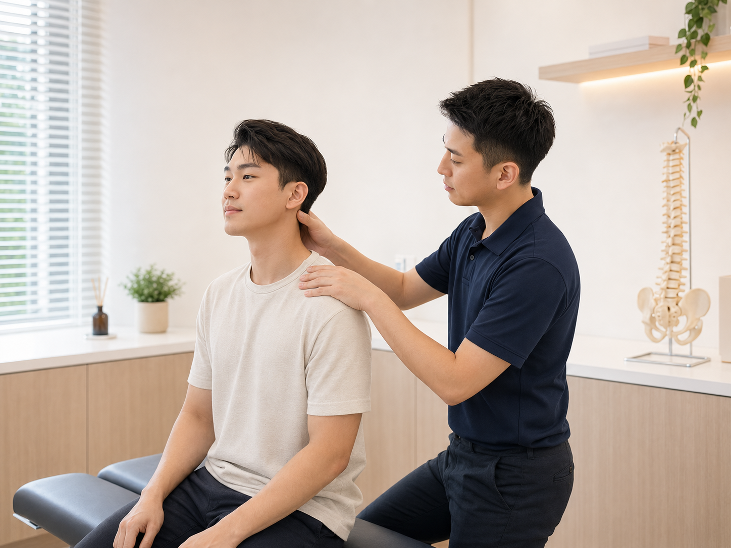 Young patient completing a neck and posture assessment