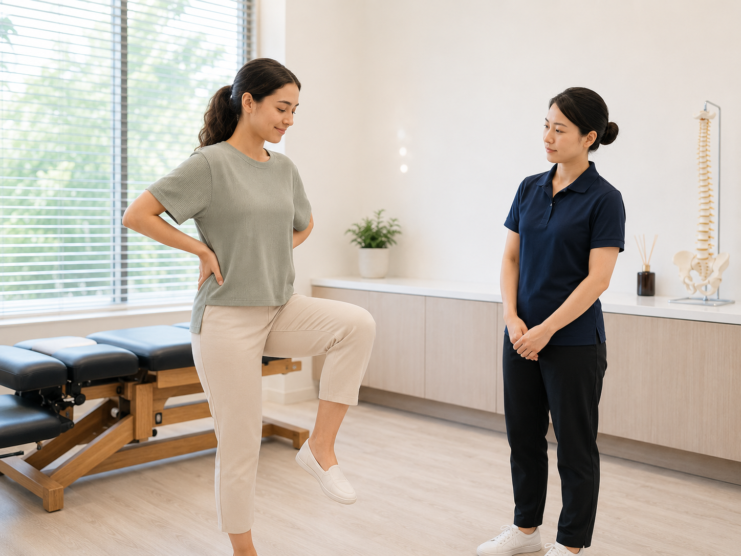 Young patient completing a lower back movement assessment