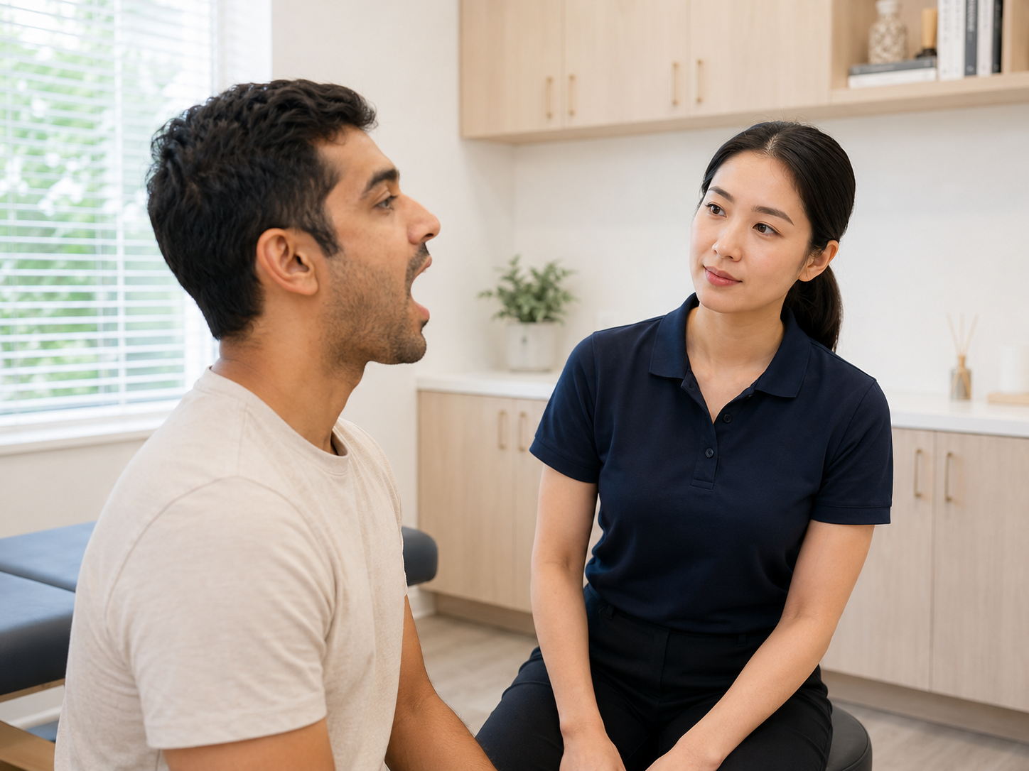 Young patient completing a jaw and neck assessment