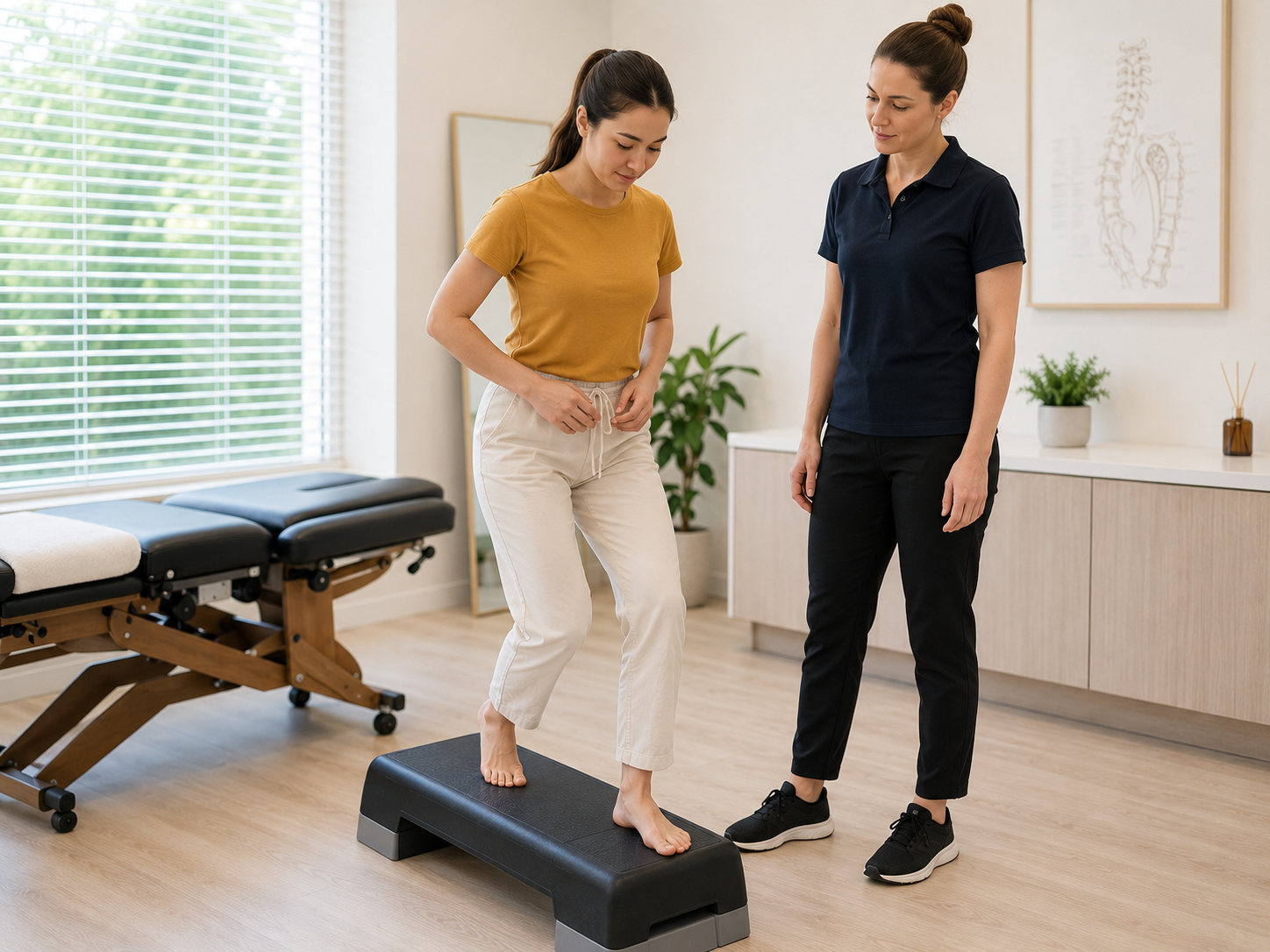 Young patient completing a lower-limb mobility assessment