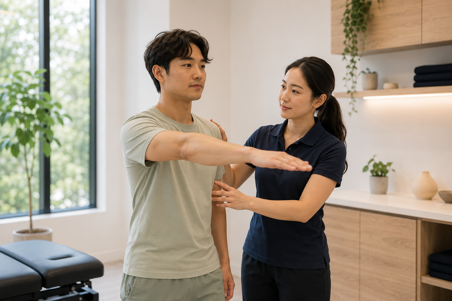 Young patient completing a functional movement assessment with a chiropractor